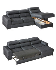 Narożnik Bazalt 1, funkcja spania, pojemnik, regulowane zagłówki, DOLMAR