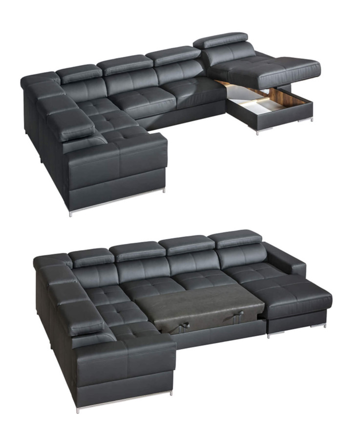 Narożnik Bazalt 2, funkcja spania, pojemnik, regulowane zagłówki, DOLMAR