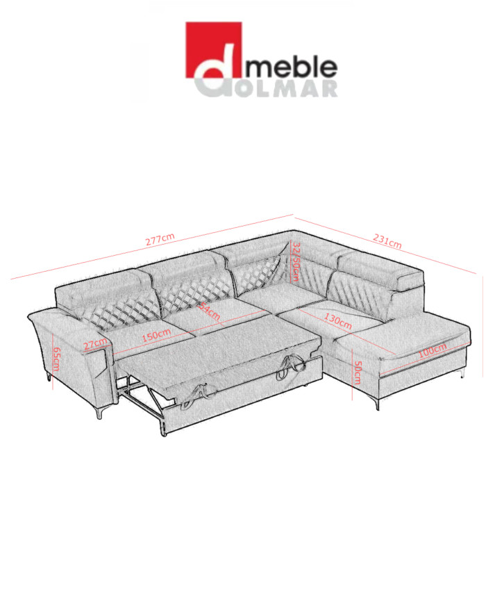 Narożnik Garry 1, funkcja spania, pojemnik, regulowane zagłówki, DOLMAR