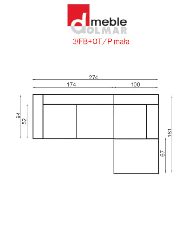 Narożnik modułowy Baltica 1, typ 3/FB+OT/P-mała, funkcja spania, pojemnik, DOLMAR