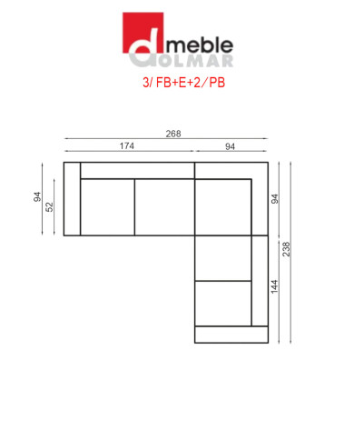 Narożnik modułowy Baltica 2, typ 3/FB+E+2/PB, funkcja spania, pojemnik, DOLMAR