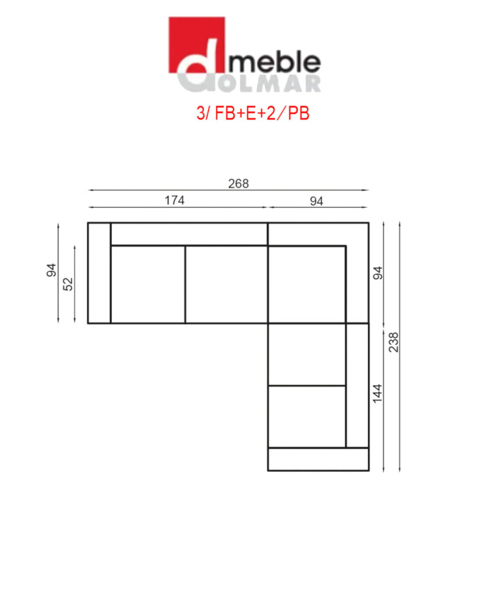 Narożnik modułowy Baltica 2, typ 3/FB+E+2/PB, funkcja spania, pojemnik, DOLMAR