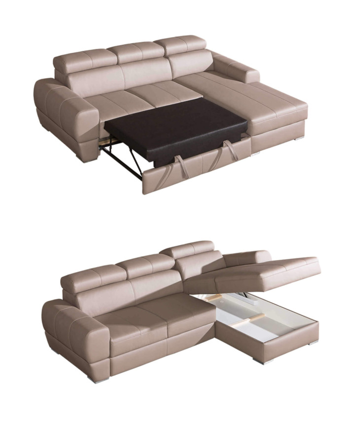 Narożnik Vento 1, 3/FB+OT/P, funkcja spania, pojemnik, regulowane zagłówki, DOLMAR