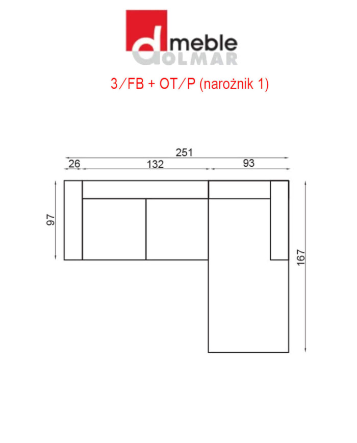 Narożnik Vento 1, 3/FB+OT/P, funkcja spania, pojemnik, regulowane zagłówki, DOLMAR