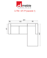 Narożnik Vento 1, 3/FB+OT/P, funkcja spania, pojemnik, regulowane zagłówki, DOLMAR