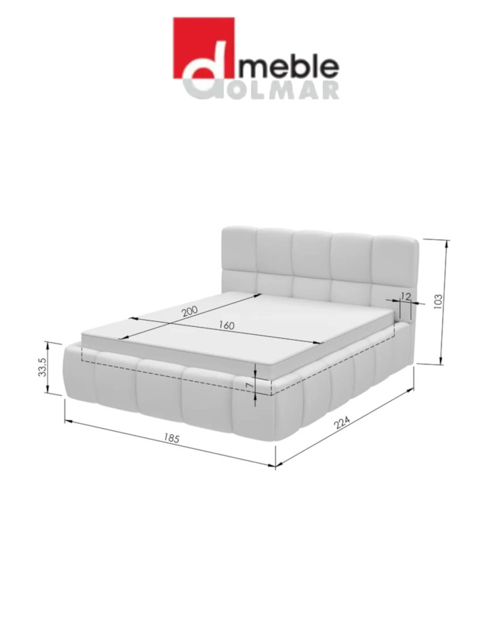Łóżka tapicerowane Dream 160x200 cm, stelaż z podnośnikami, pojemnik, DOLMAR