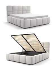 Łóżka tapicerowane Dream 140x200 cm, stelaż z podnośnikami, pojemnik, DOLMAR