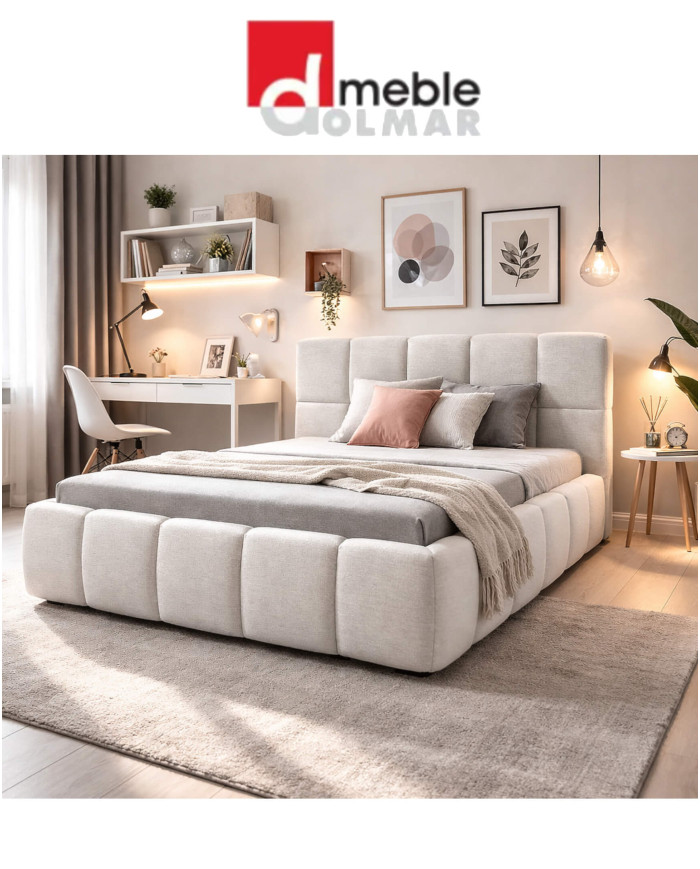 Łóżka tapicerowane Dream 140x200 cm, stelaż z podnośnikami, pojemnik, DOLMAR