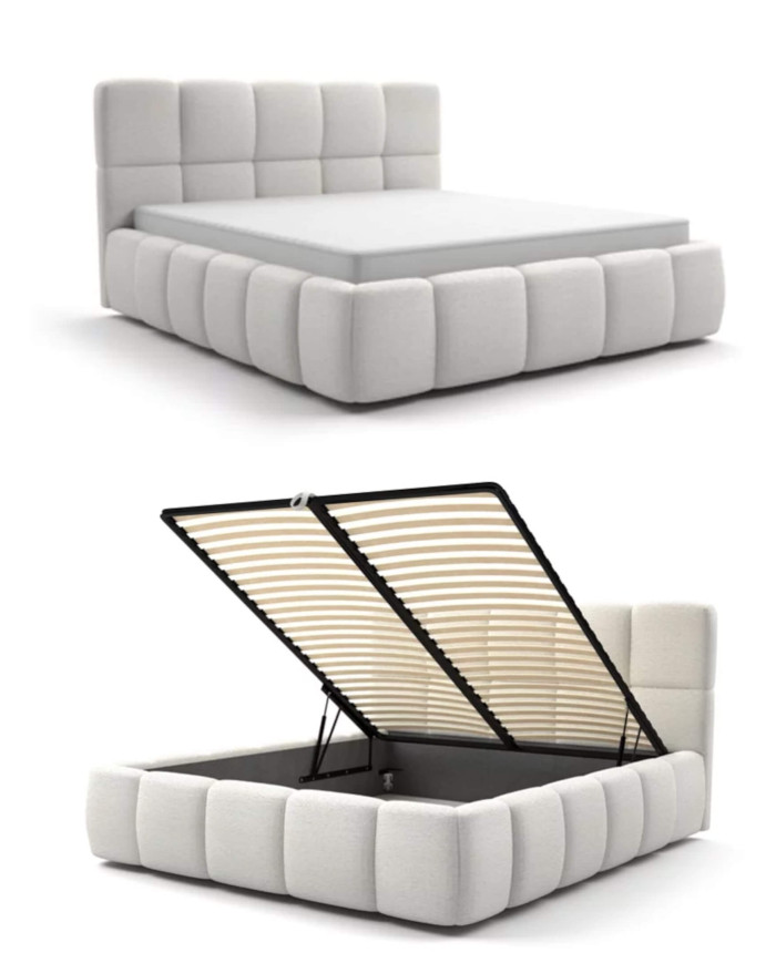 Łóżka tapicerowane Dream 180x200 cm, stelaż z podnośnikami, pojemnik, DOLMAR