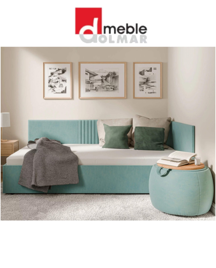 Tapczan Lena V2, funkcja spania, pojemnik, stelaż z podnośnikami, panele naścienne, DOLMAR