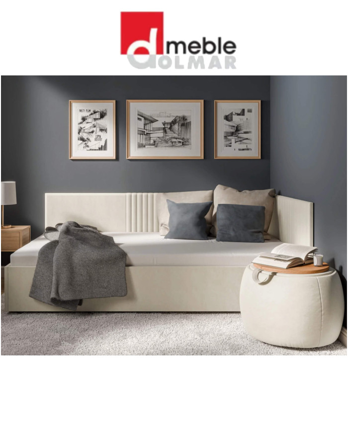 Tapczan Lena V2, funkcja spania, pojemnik, stelaż z podnośnikami, panele naścienne, DOLMAR