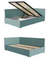 Tapczan Lena V2, funkcja spania, pojemnik, stelaż z podnośnikami, panele naścienne, DOLMAR