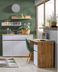 Szafa Arca AR1, biel arktyczna/ dąb wotan, czterodrzwiowa, z drążkiem i półkami, DOLMAR