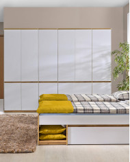 Szafa Arca AR1, biel arktyczna/ dąb wotan, czterodrzwiowa, z drążkiem i półkami, DOLMAR