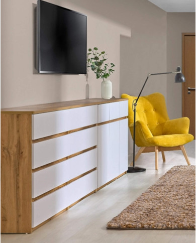 Łóżko Arca AR9, białe arktyczne/ dąb wotan, 90x195 cm, pojemnik, stelaż, DOLMAR