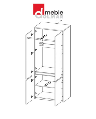 Szafa Arca AR1, biel arktyczna, czterodrzwiowa, z drążkiem i półkami, DOLMAR