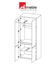 Szafa Arca AR1, biel arktyczna/ dąb wotan, czterodrzwiowa, z drążkiem i półkami, DOLMAR
