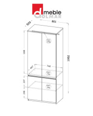 Szafa Arca AR1, biel arktyczna/ dąb wotan, czterodrzwiowa, z drążkiem i półkami, DOLMAR