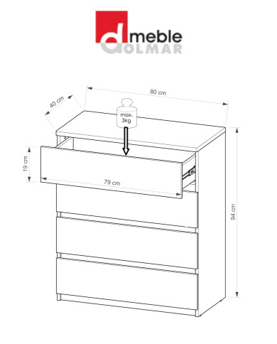 Komoda Arca AR5 z szufladami, biel arktyczna, DOLMAR