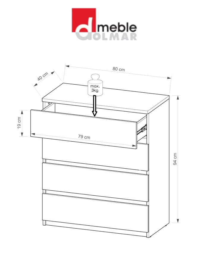 Komoda Arca AR5 z szufladami, biel arktyczna/ dąb wotan, DOLMAR