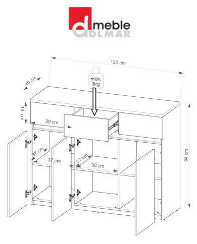 Komoda Arca AR6, z szufladami i drzwiami, biel arktyczna, DOLMAR