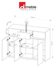 Komoda Arca AR6, z szufladami i drzwiami, biel arktyczna, DOLMAR