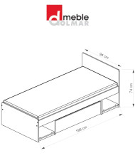 Łóżko Arca AR9, białe arktyczne/ dąb wotan, 90x195 cm, pojemnik, stelaż, DOLMAR