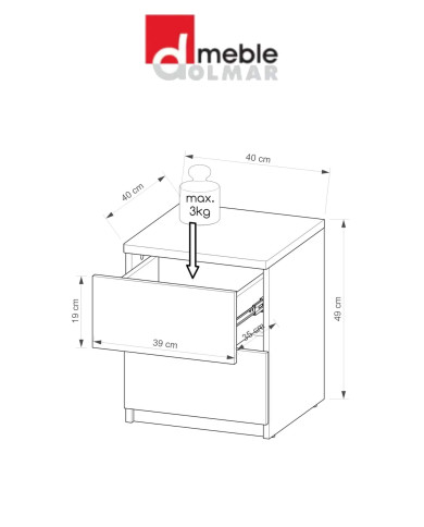 Szafka nocna Arca AR10, biel arktyczna, dwie szuflady, DOLMAR