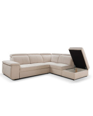 Narożnik Leon, funkcja spania, pojemnik, regulowane zagłówki, ROBE