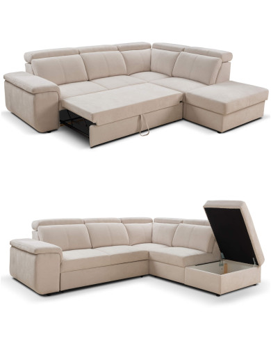 Narożnik Leon, funkcja spania, pojemnik, regulowane zagłówki, ROBE