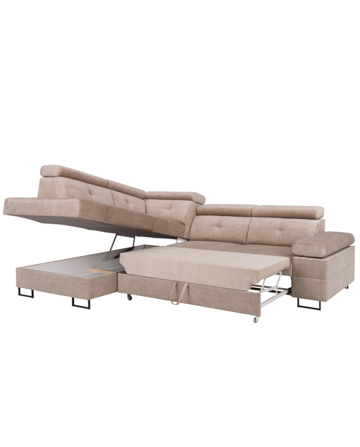 Narożnik Luis Lux, funkcja spania, pojemnik, regulowane zagłówki i podłokietniki, ROBE