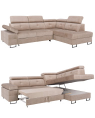 Narożnik Luis Lux, funkcja spania, pojemnik, regulowane zagłówki i podłokietniki, ROBE