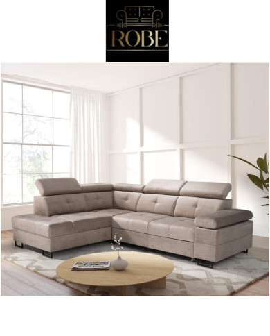 Narożnik Luis Lux, funkcja spania, pojemnik, regulowane zagłówki i podłokietniki, ROBE