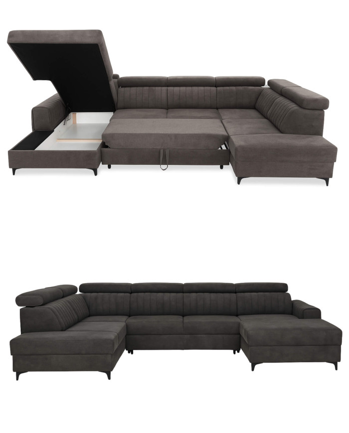 Narożnik Rica U, funkcja spania, pojemnik, regulowane zagłówki, ROBE