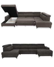 Narożnik Rica U, funkcja spania, pojemnik, regulowane zagłówki, ROBE