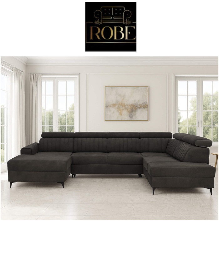 Narożnik Rica U, funkcja spania, pojemnik, regulowane zagłówki, ROBE