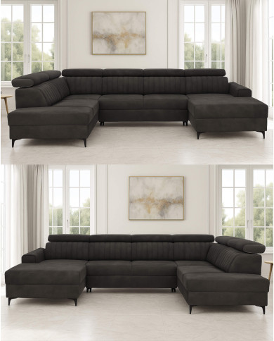 Narożnik Rica U, funkcja spania, pojemnik, regulowane zagłówki, ROBE