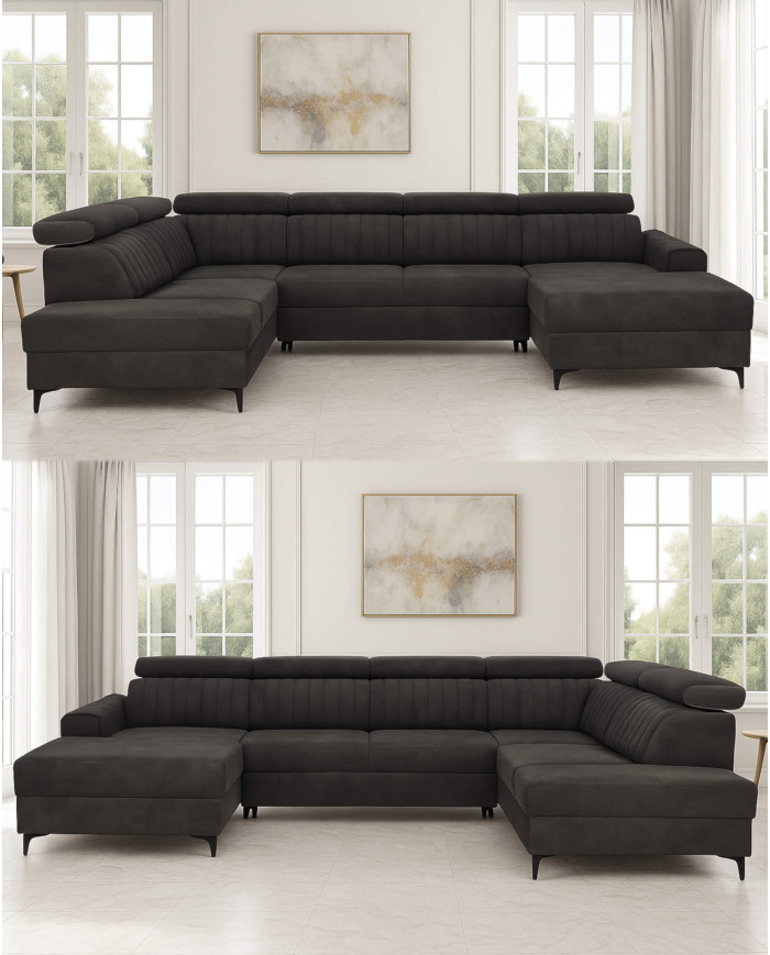 Narożnik Rica U, funkcja spania, pojemnik, regulowane zagłówki, ROBE