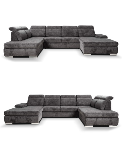 Narożnik Polo U, funkcja spania, pojemnik, regulowane zagłówki, ROBE