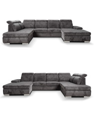 Narożnik Polo U, funkcja spania, pojemnik, regulowane zagłówki, ROBE