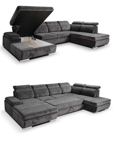 Narożnik Polo U, funkcja spania, pojemnik, regulowane zagłówki, ROBE