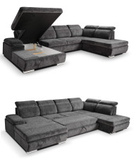 Narożnik Polo U, funkcja spania, pojemnik, regulowane zagłówki, ROBE