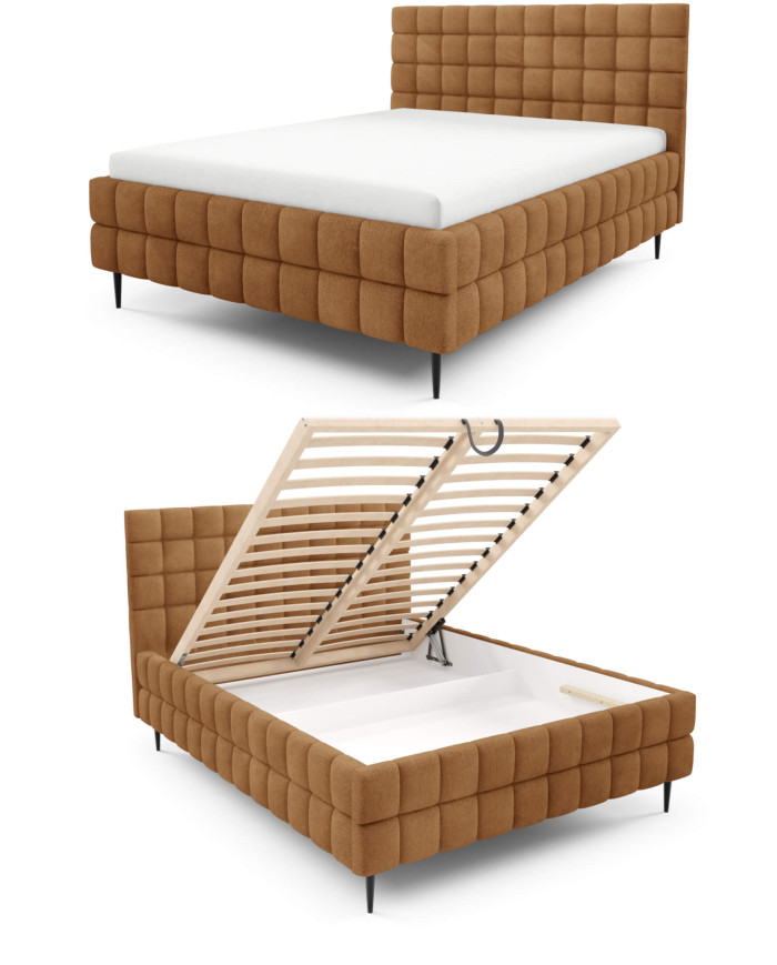 Łóżka tapicerowane Ardea Leg 140x200, podnośnik, stelaż, pojemnik, Gruszka Meble