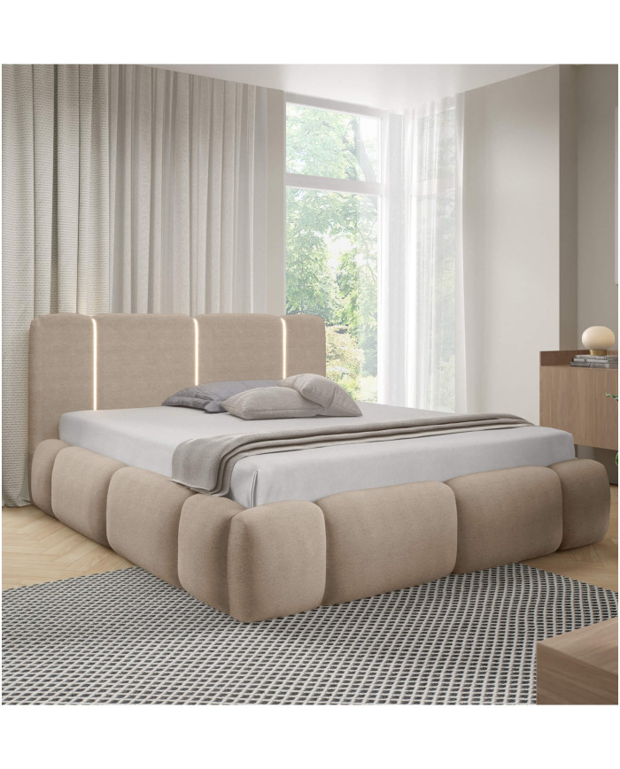 Łóżka tapicerowane Bianco Led 140x200, oświetlenie, podnośnik, stelaż, pojemnik, Gruszka Meble