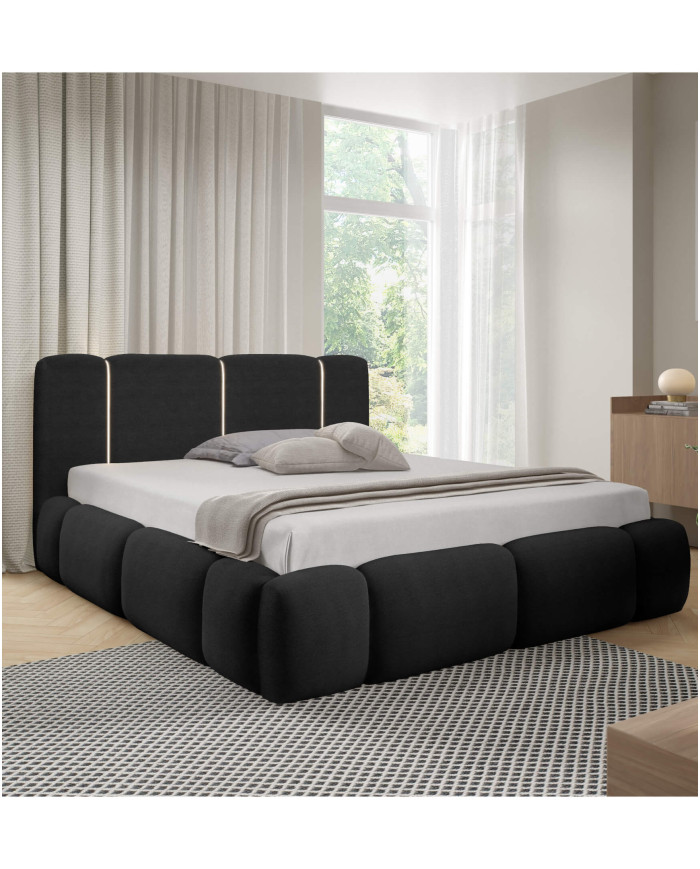 Łóżka tapicerowane Bianco Led 140x200, oświetlenie, podnośnik, stelaż, pojemnik, Gruszka Meble