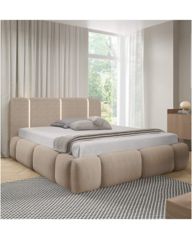 Łóżka tapicerowane Bianco Led 160x200, oświetlenie, podnośnik, stelaż, pojemnik, Gruszka Meble