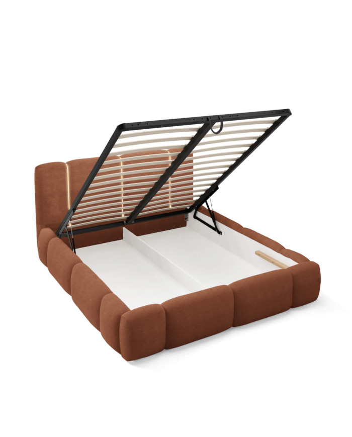 Łóżka tapicerowane Bianco Led 200x200, oświetlenie, podnośnik, stelaż, pojemnik, Gruszka Meble