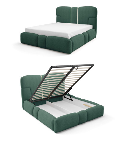 Łóżka tapicerowane Monti Led 200x200, oświetlenie, podnośnik, stelaż, pojemnik, Gruszka Meble