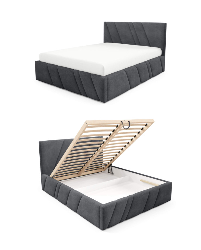 Łóżka tapicerowane Nest 160x200, podnośnik, stelaż, pojemnik, Gruszka Meble