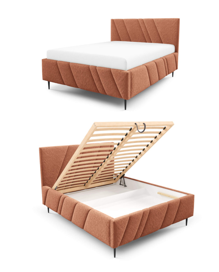 Łóżka tapicerowane Nest Leg 160x200, podnośnik, stelaż, pojemnik, Gruszka Meble